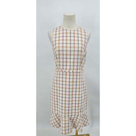 J Crew Fluted Hem A-Line Dress In Windowpane Cotton Tweed - Picture 1 of 5